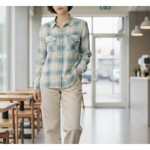 Equipment Femme Silk Plaid Button Up Blouse Top Career Long Sleeve‎ Brown Small